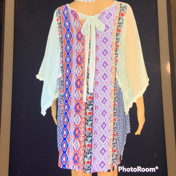 Boho Chic Umgee Tribal Print Dress with Sheer Lace Sleeves – Size M - Picture 3 of 6